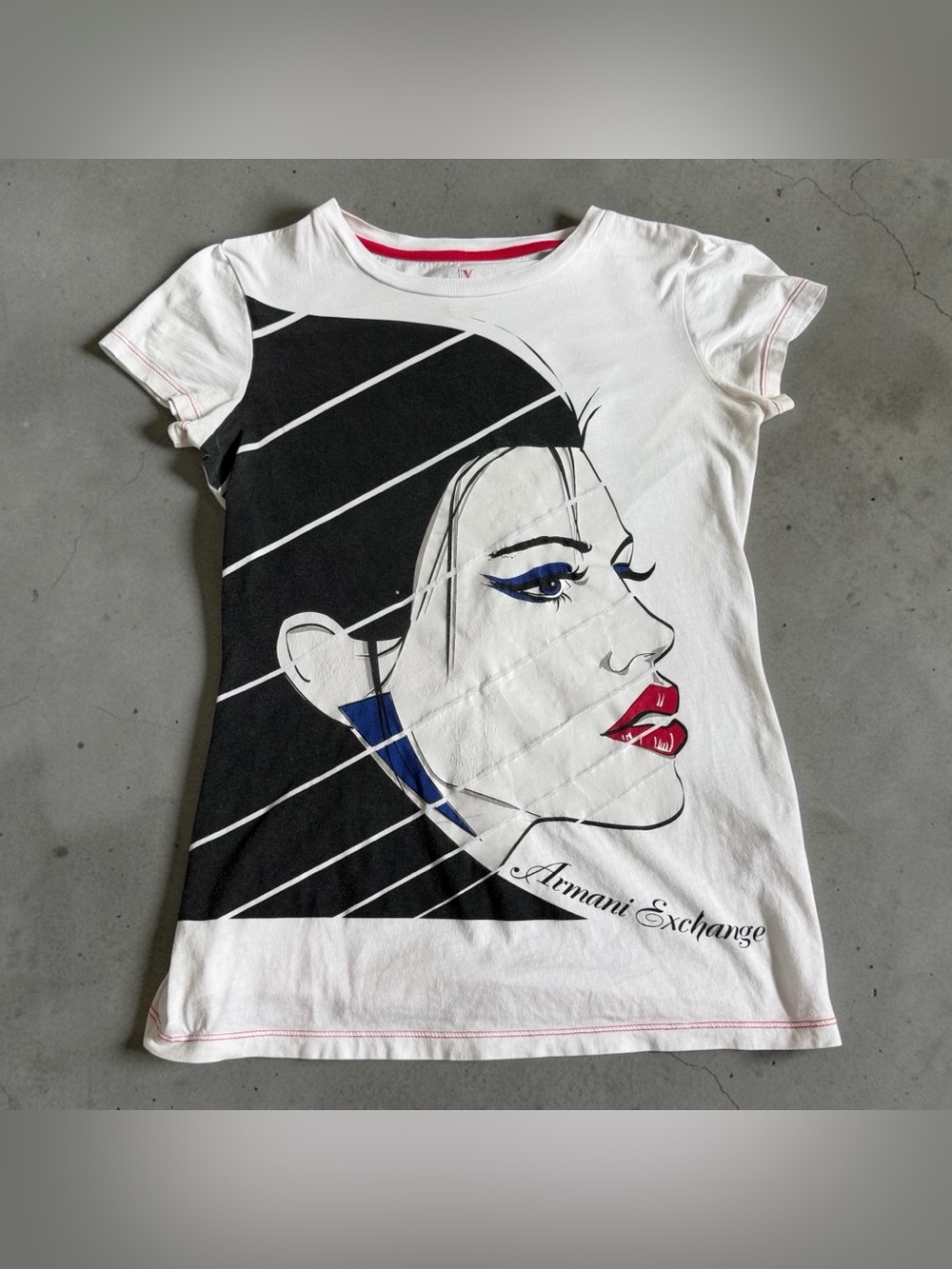 VTG AX Armani Exchange Womenโs Retro Graphic T Shirt Sz S White New Wave Nagel